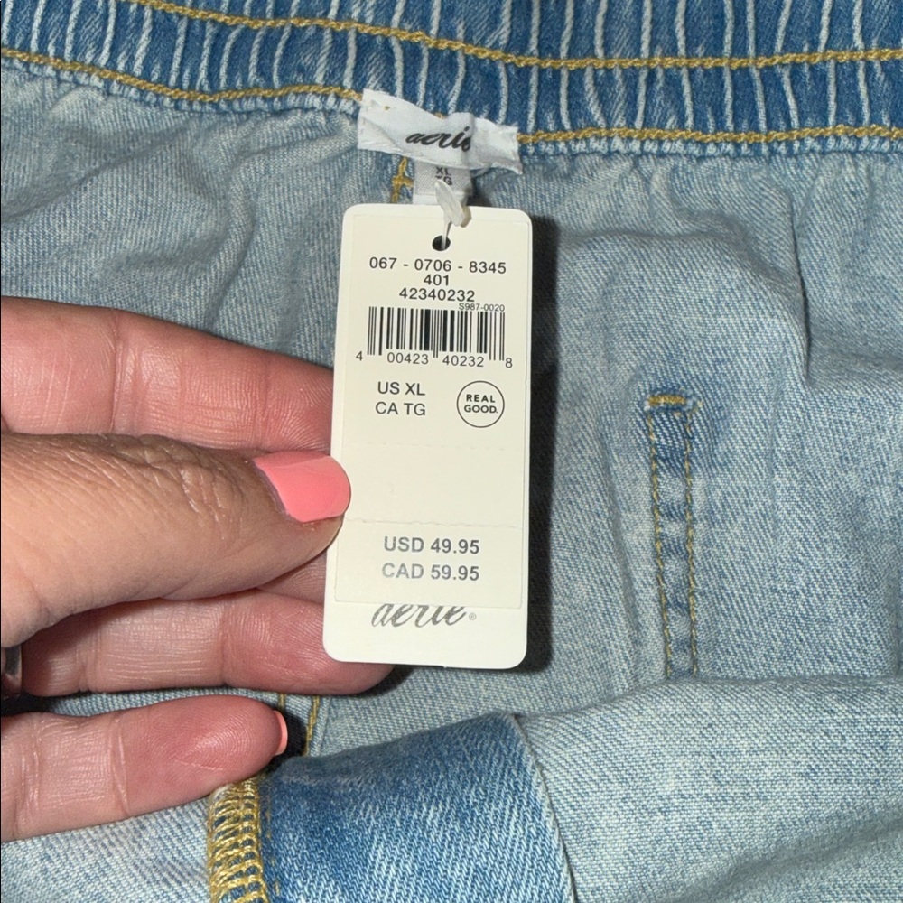 aerie Light Blue Distressed Denim Cutoff Shorts Elastic‎ Waist Size XL NWT - Picture 11 of 12